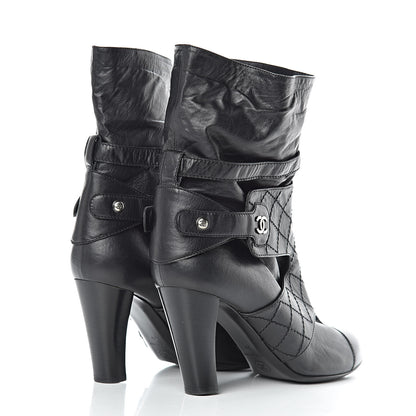Chanel Lambskin Quilted Ankle CC Boots 39 Black 4 of 9