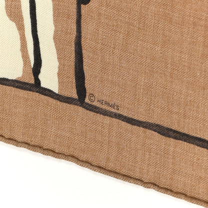 Hermes Cashmere Silk Libre Comme Pegase Shawl 140 Caramel Creme Black 4 of 5