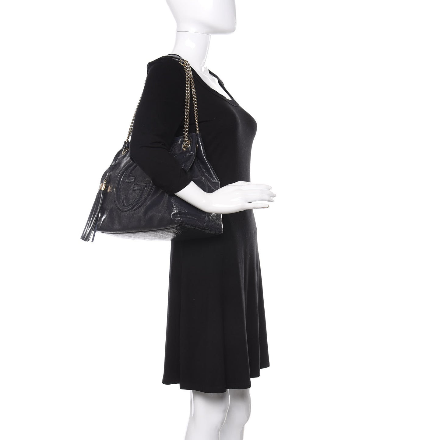 Patent Medium Soho Chain Shoulder Bag Uniform Blue