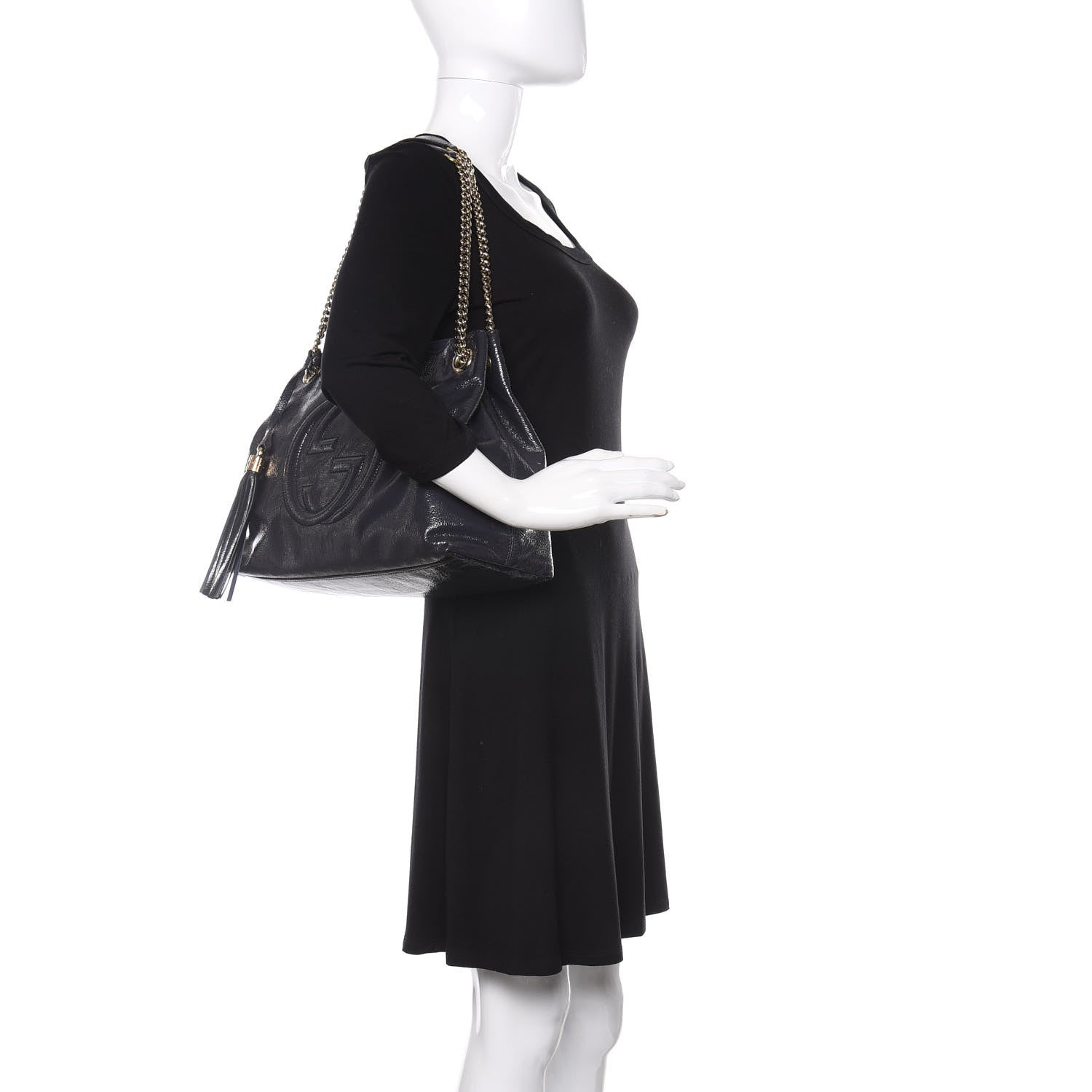 Gucci Patent Medium Soho Chain Shoulder Bag Uniform Blue 2 of 14