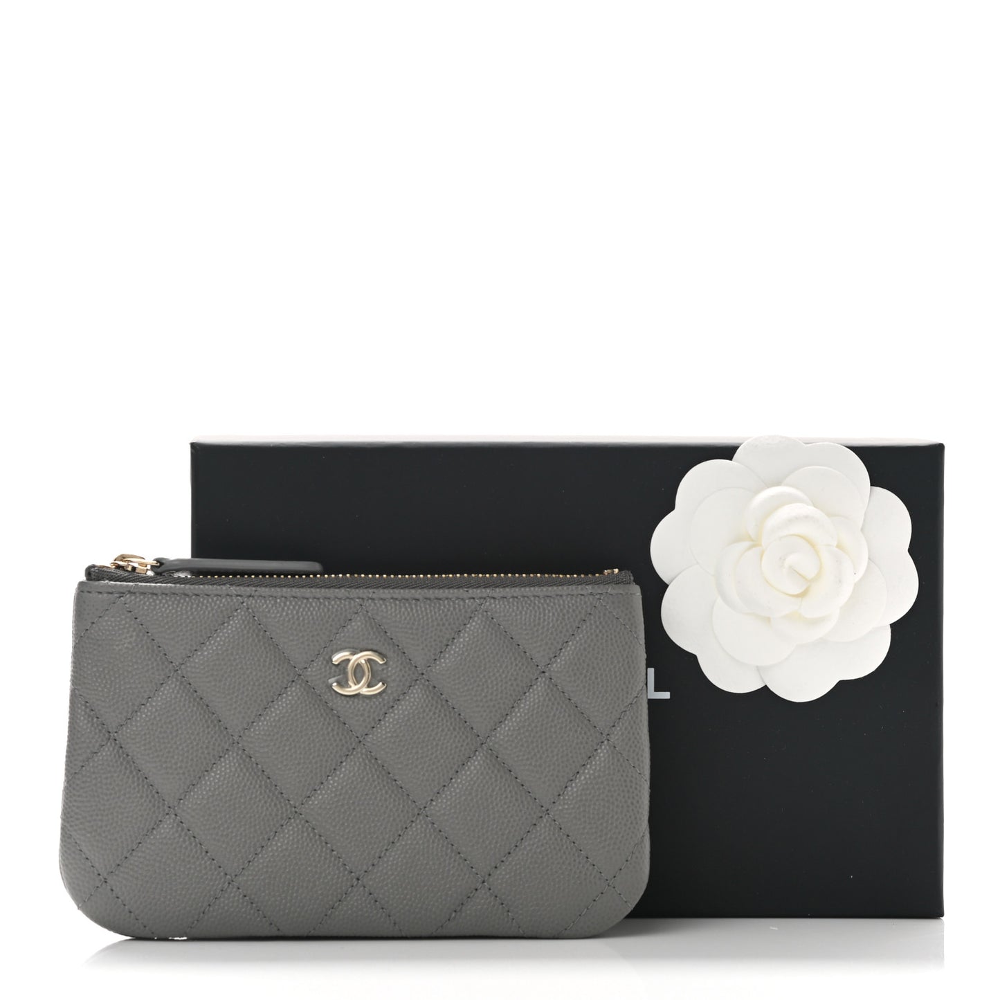 Caviar Quilted Small Cosmetic Case Grey