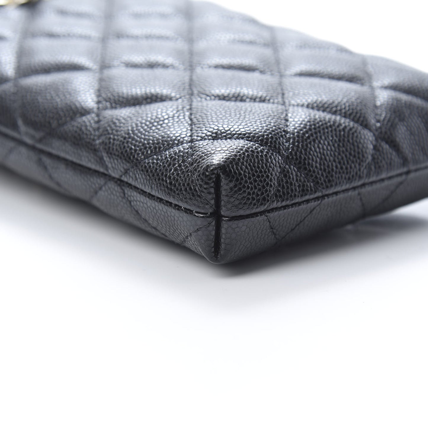 Caviar Quilted French New Wave Phone Holder With Chain Black