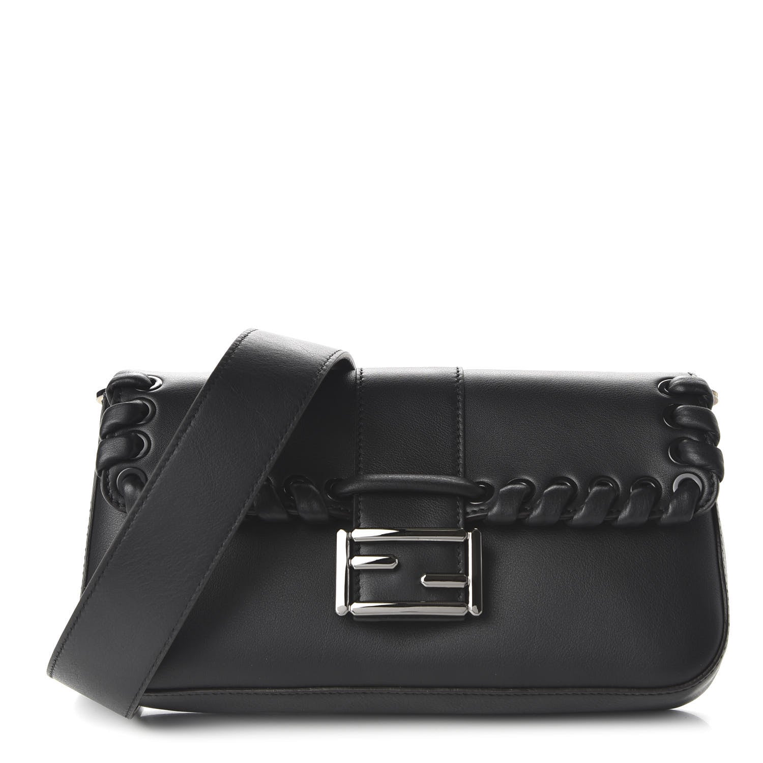Fendi Vitello Dolce Lace Up Baguette Black 1 of 9