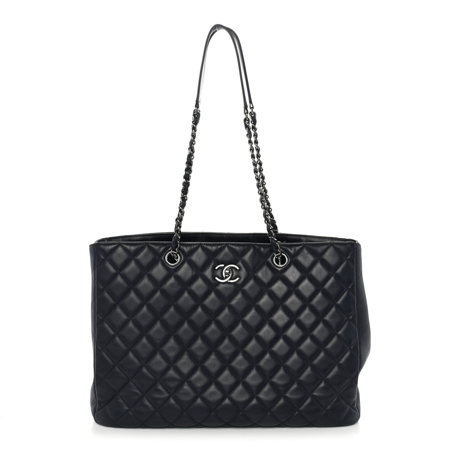 Calfskin Quilted Large CC Shopping Tote Dark Purple