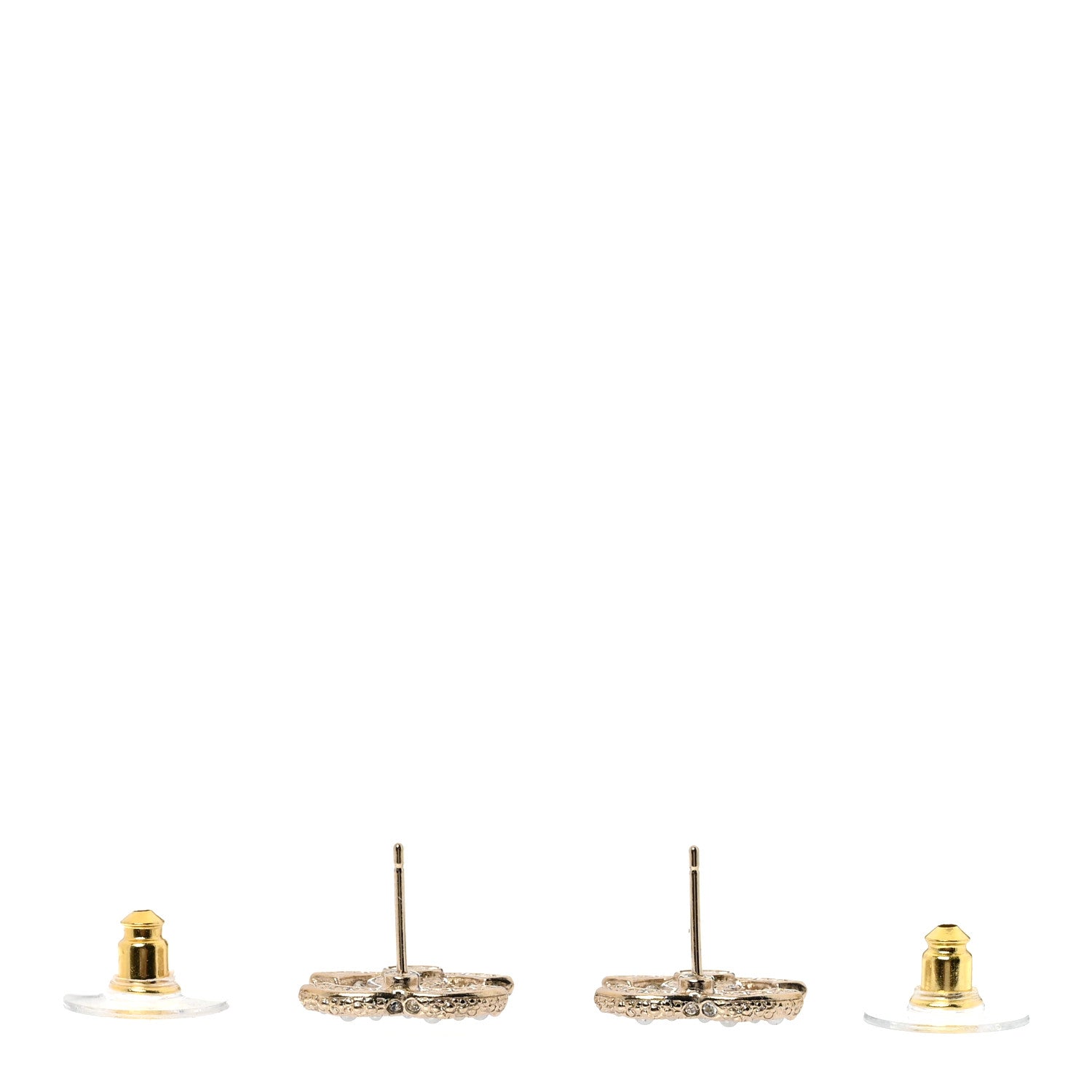 Chanel Pearl Crystal CC Earrings Light Gold 3 of 5