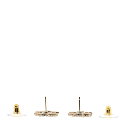Chanel Pearl Crystal CC Earrings Light Gold 3 of 5