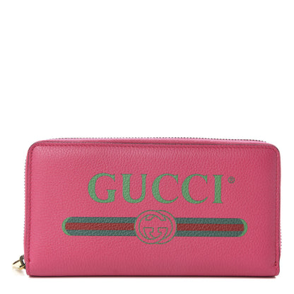 Gucci Grained Calfskin Logo Zip Around Wallet Box Pink Green 1 of 8