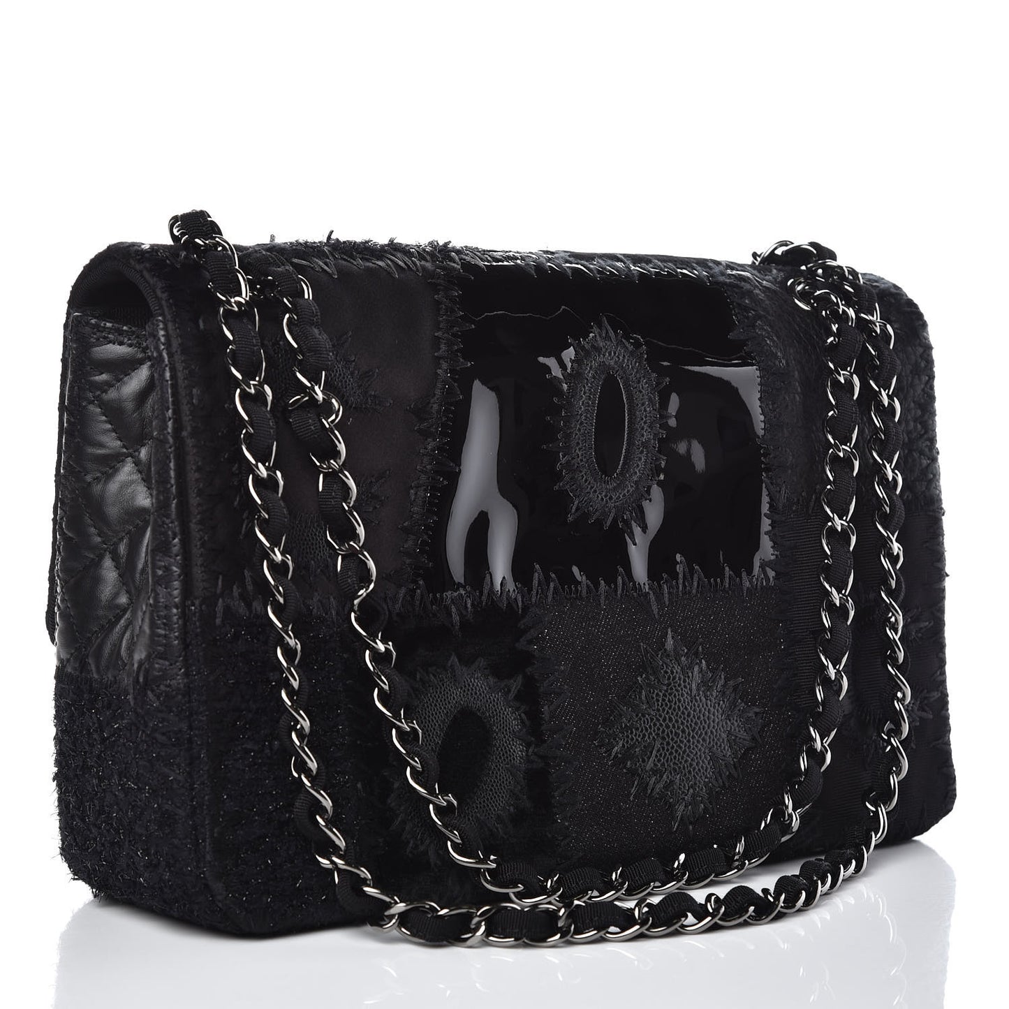 Tweed Patchwork Jumbo Single Flap Black