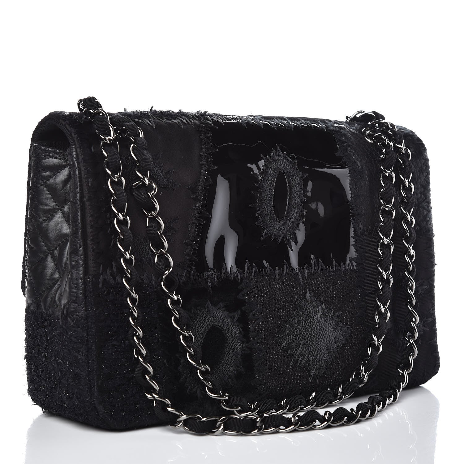Chanel Tweed Patchwork Jumbo Single Flap Black 3 of 11