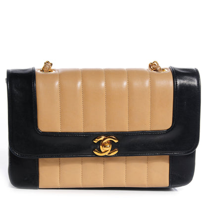 Chanel Lambskin Vertical Quilted Small Flap Beige Black 1 of 9
