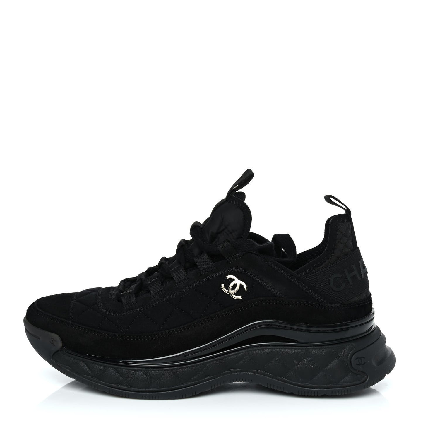 Suede Calfskin Mixed Fibers CC Sneakers 37.5 Black Dark Grey
