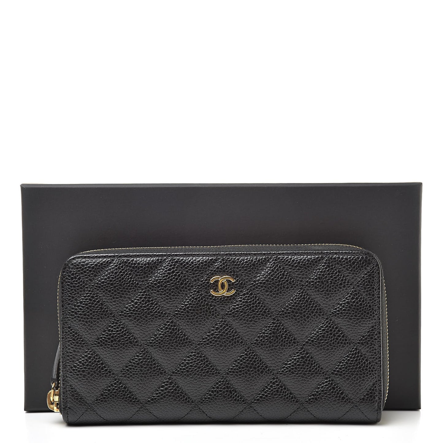 Caviar Quilted Large Gusset Zip Around Wallet Black