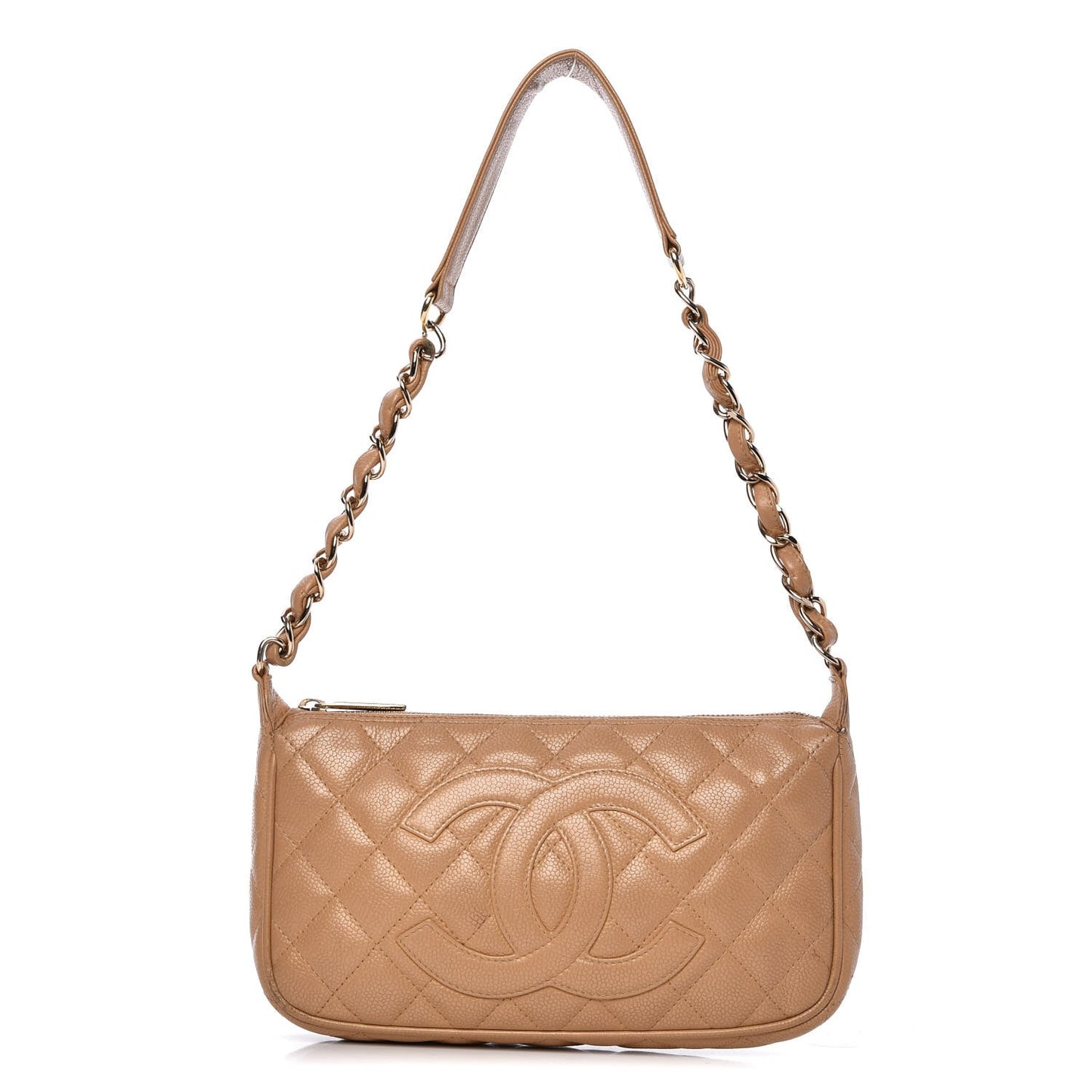 Caviar Quilted CC Shoulder Bag Beige