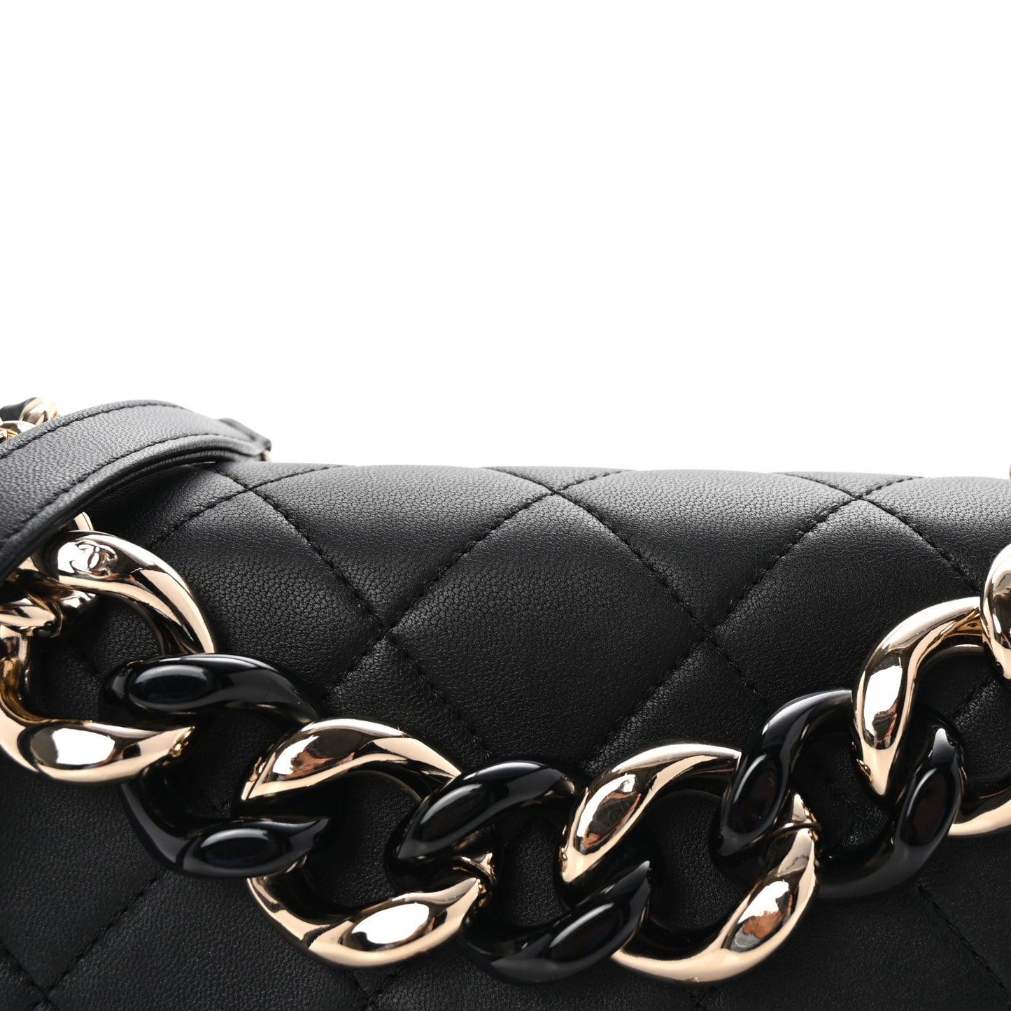 Lambskin Quilted Resin Bi-Color Chain Flap Bag Black