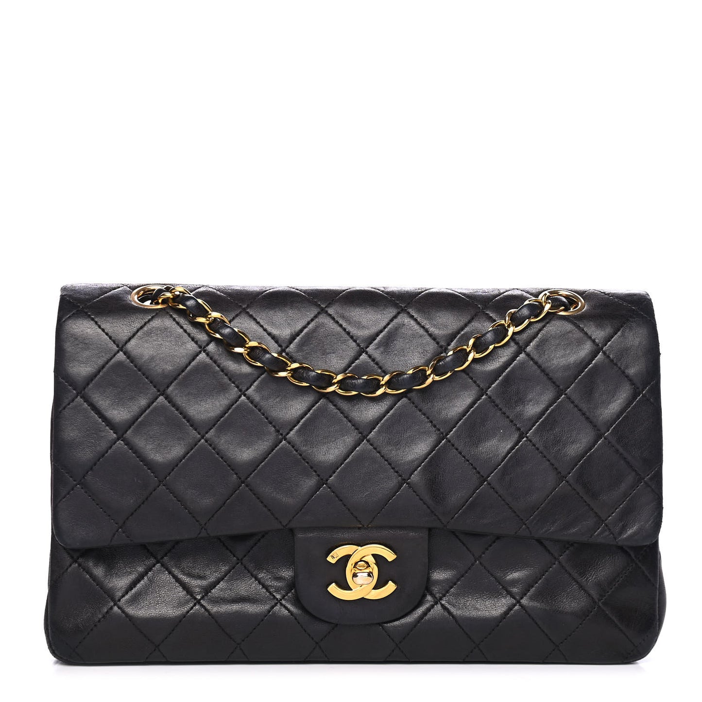 Lambskin Quilted Medium Double Flap Black