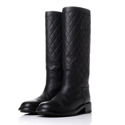 Chanel Oily Calfskin Quilted High Boots 36 Black 3 of 10