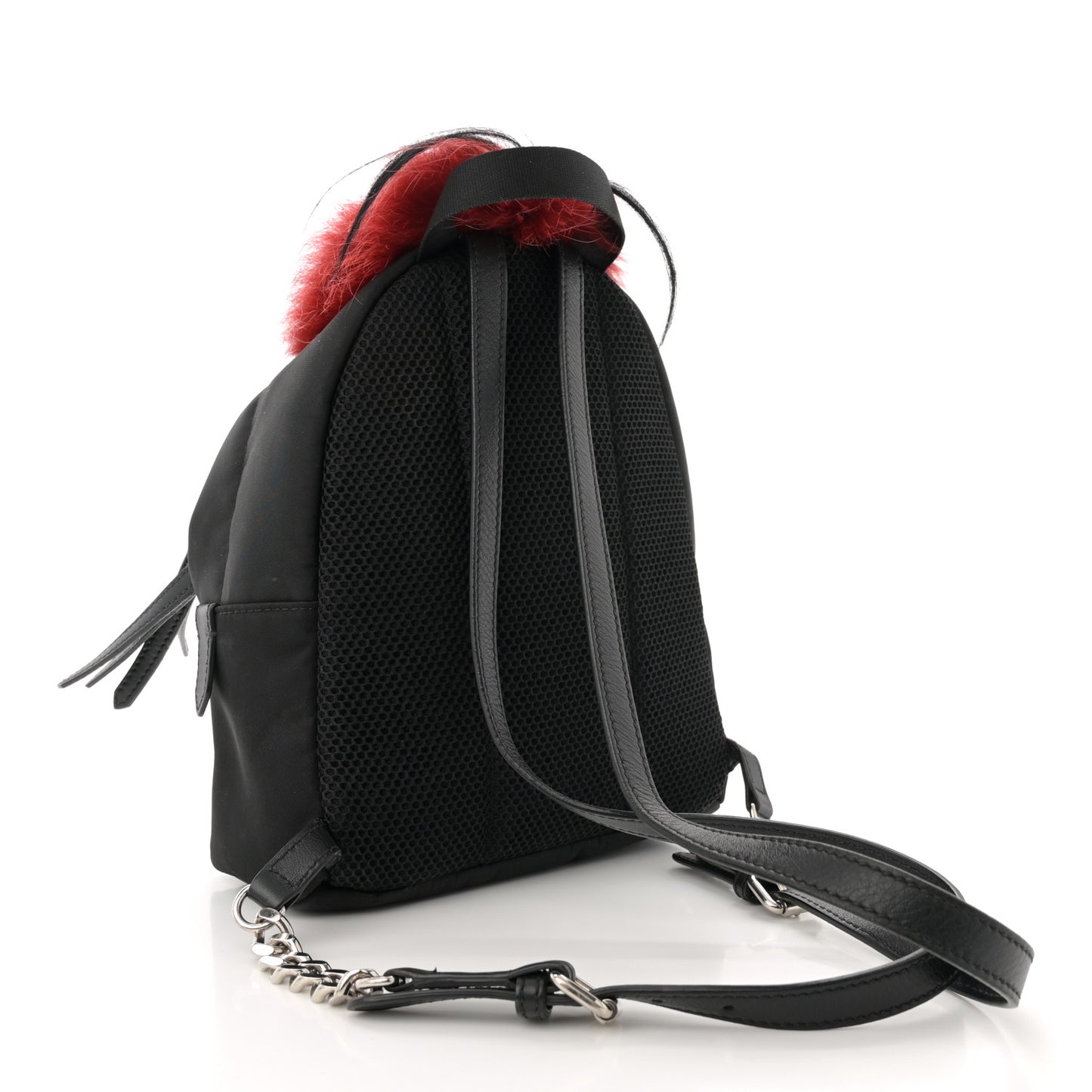 Nylon Vitello Dolce Elaphe Fox Fur Monster Eyes Backpack Black Natural Bordeaux Multicolor