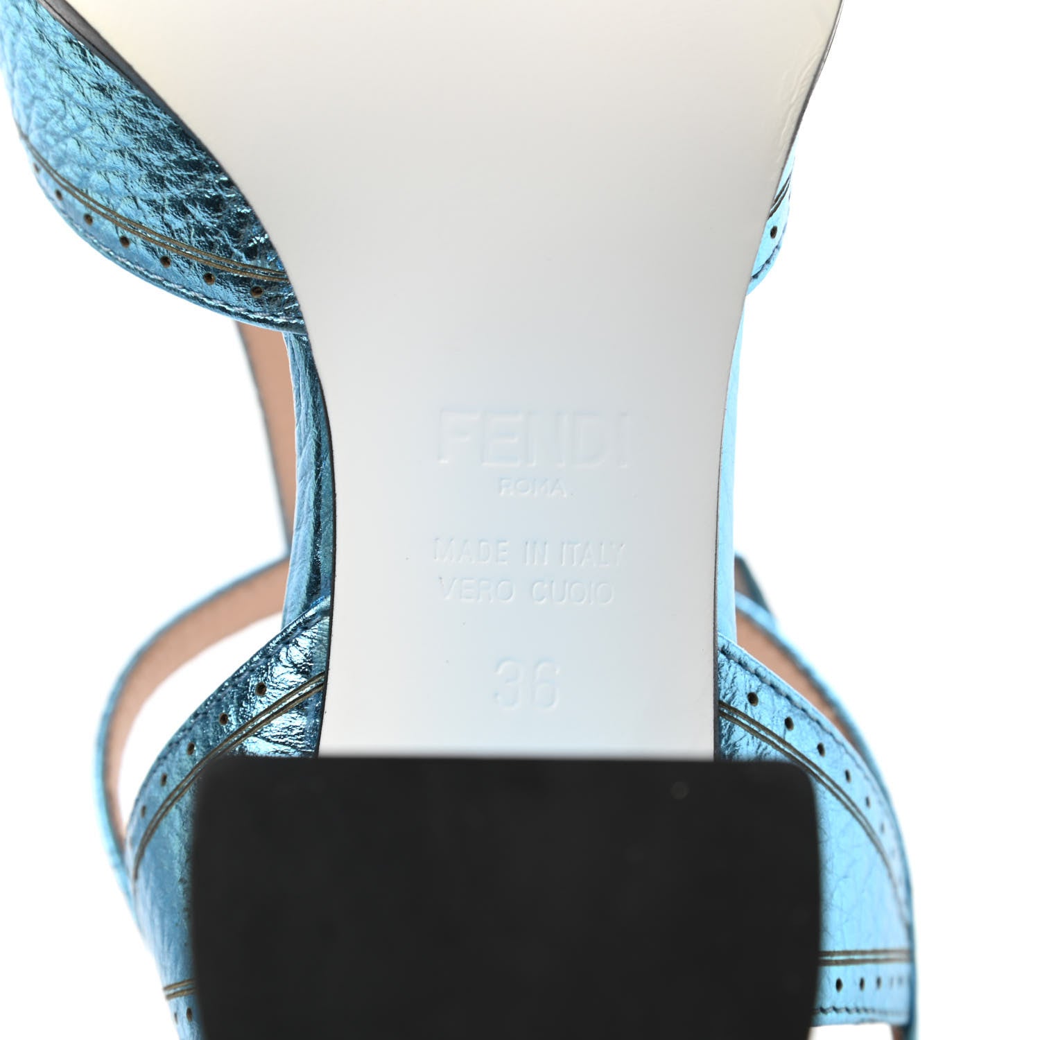 Fendi Metallic Calfskin Chameleon Block Heel Pumps 36 Blue 5 of 5