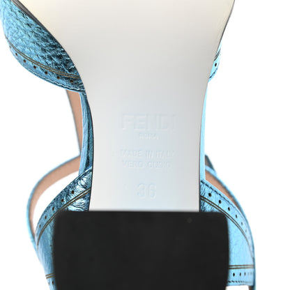 Fendi Metallic Calfskin Chameleon Block Heel Pumps 36 Blue 5 of 5