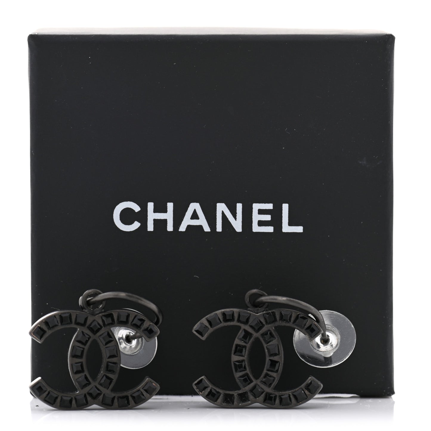 Baguette Crystal CC Dangle Earrings Black