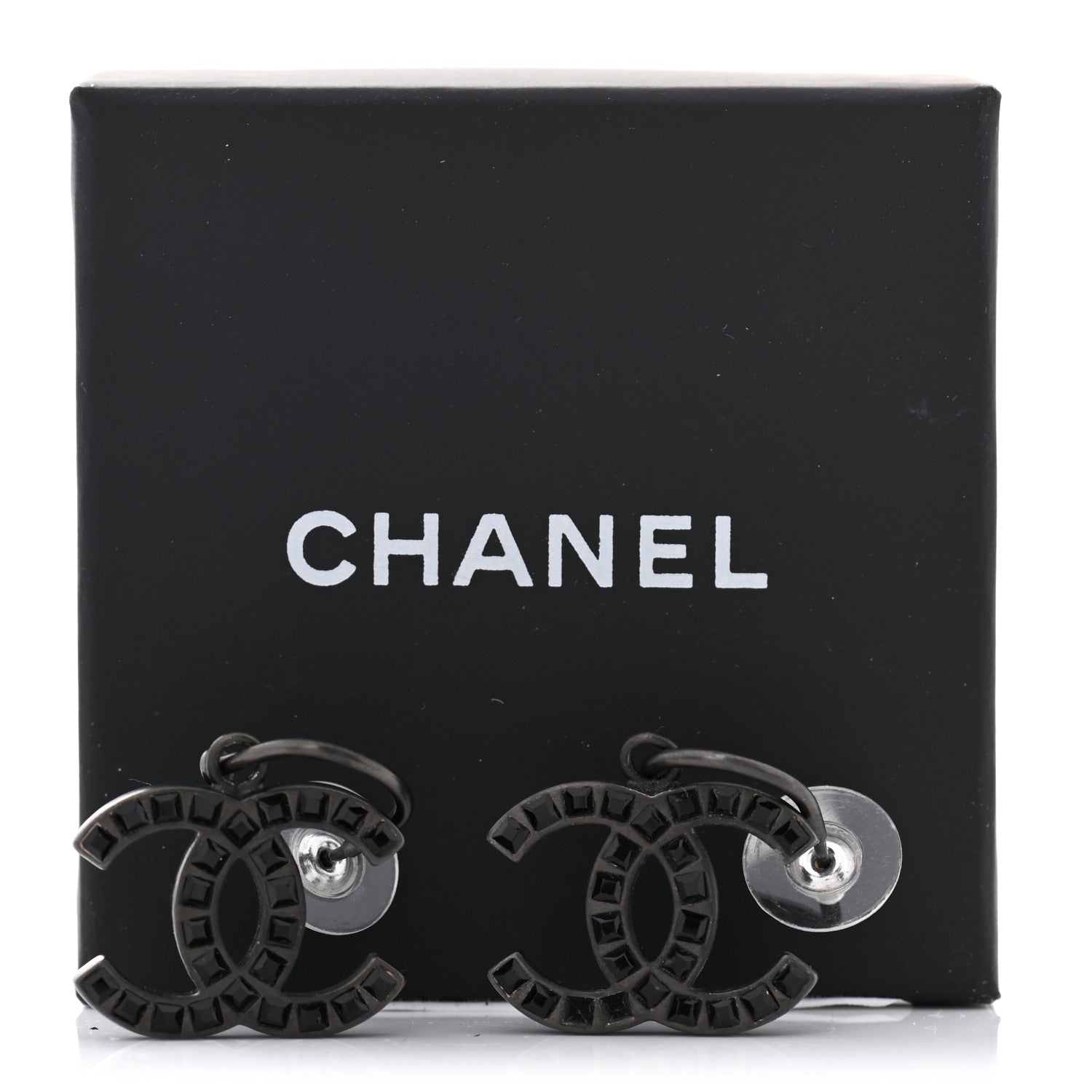 Chanel Baguette Crystal CC Dangle Earrings Black 5 of 5
