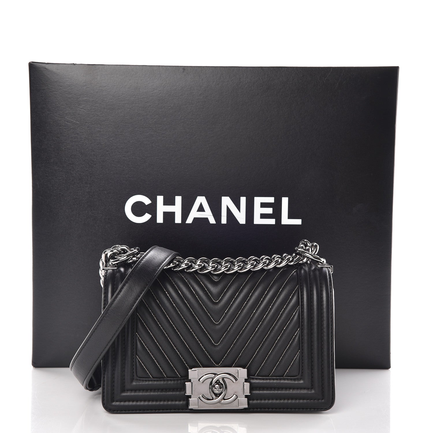 Chanel Calfskin Chain Chevron Small Boy Flap Black 12 of 12