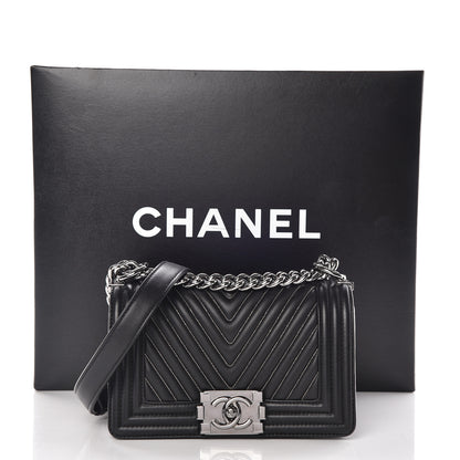 Chanel Calfskin Chain Chevron Small Boy Flap Black 12 of 12