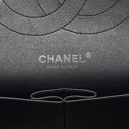 Chanel Metallic Caviar Chevron Quilted Jumbo Double Flap Black 7 of 9