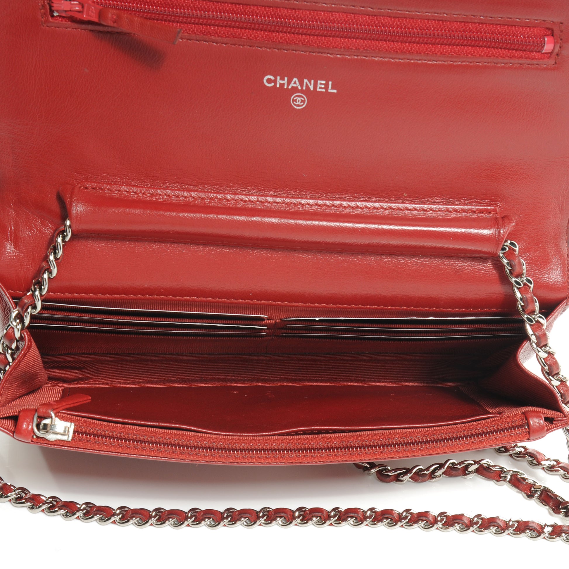 Chanel Lambskin Quilted Wallet On Chain WOC Red 6 of 12