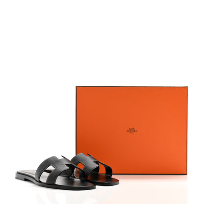 Hermes Box Calfskin Oran Sandals 37 Black 9 of 9
