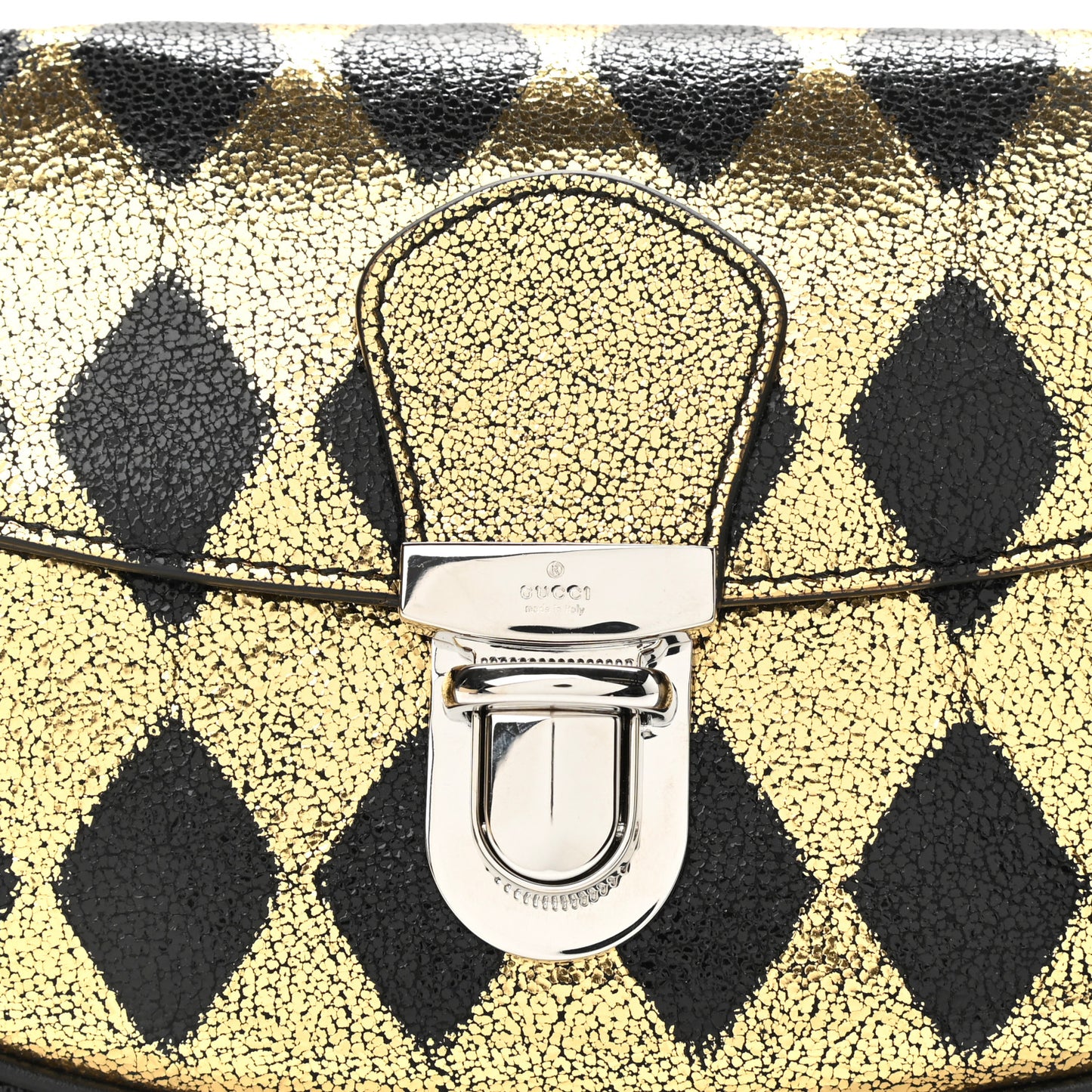 Metallic Cracked Calfskin Belt Bag Gold Black