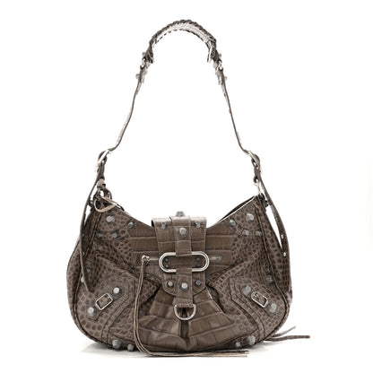 Balenciaga Extra Supple Calfskin Crocodile Embossed Medium Le Cagole Shoulder Bag Medium Grey 1 of 11