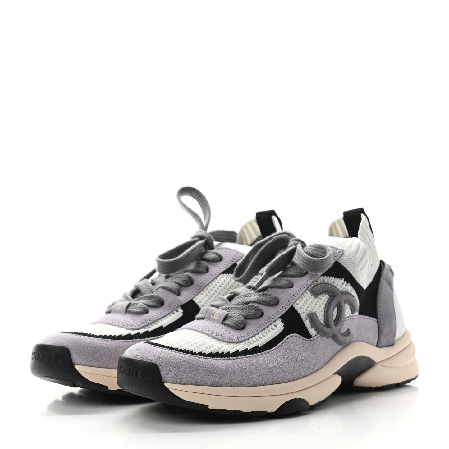 Mesh Suede Fabric Womens CC Sneakers 38 White Black Purple Dark Purple