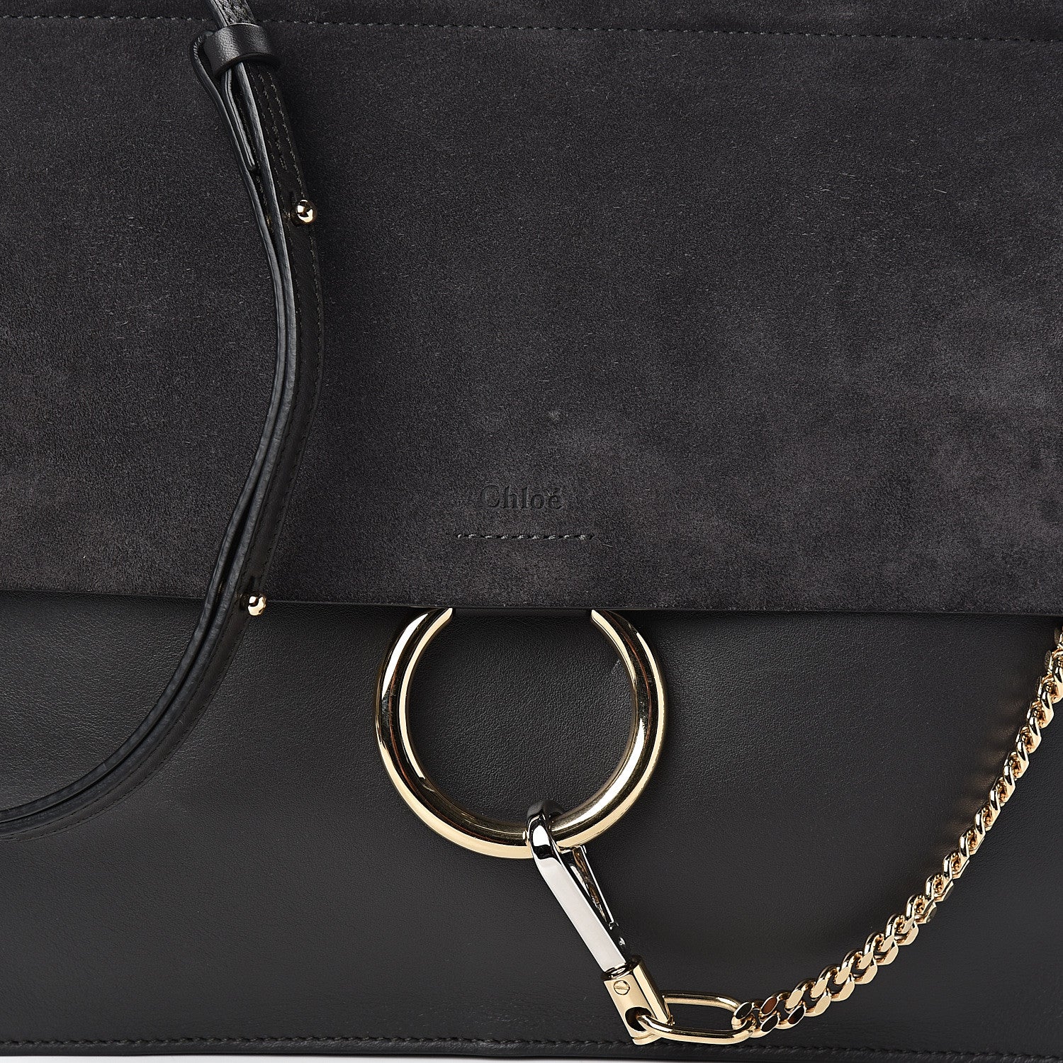 Chloe Suede Calfskin Medium Faye Shoulder Bag Carbon Grey 9 of 9
