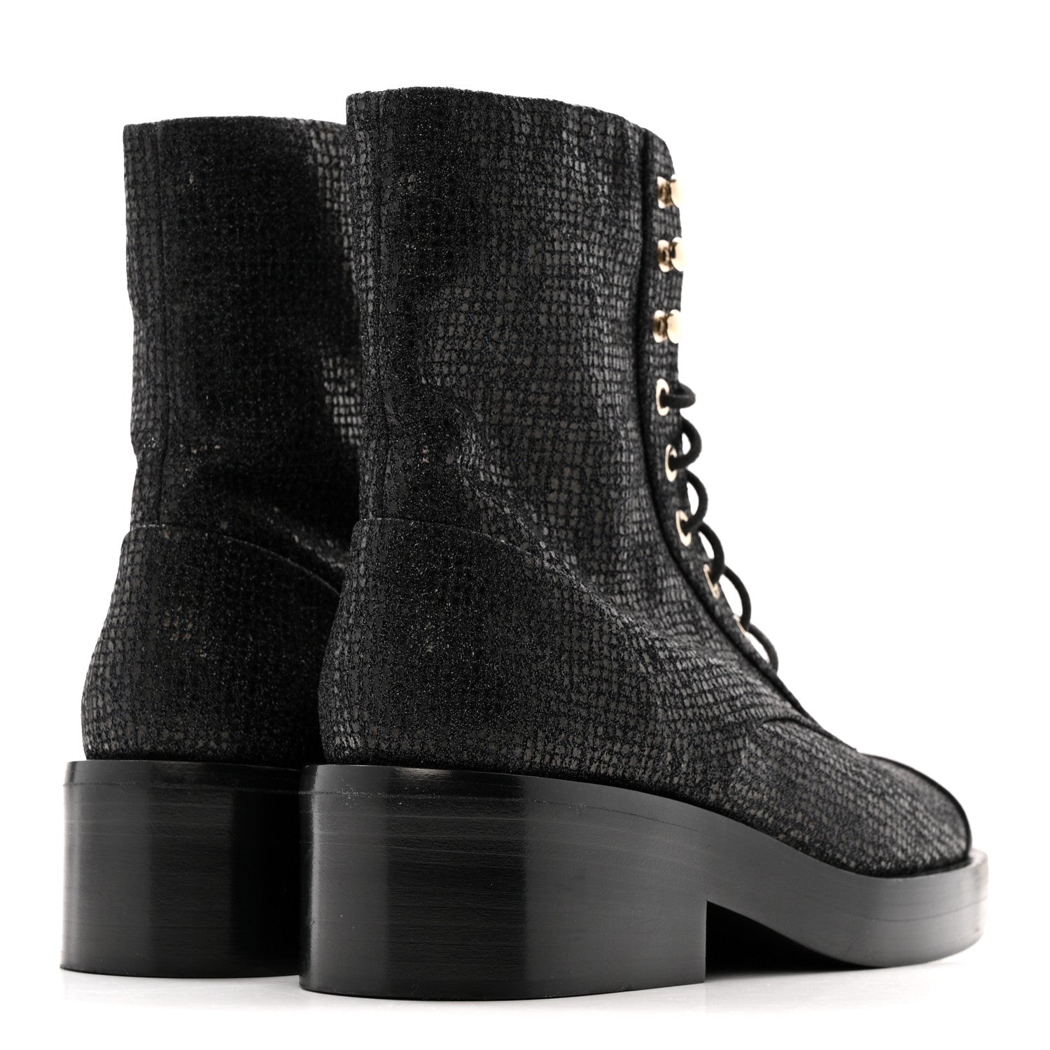 Chanel Fabric Crossgrain Cap Toe Combat Boots 38.5 Black 5 of 13