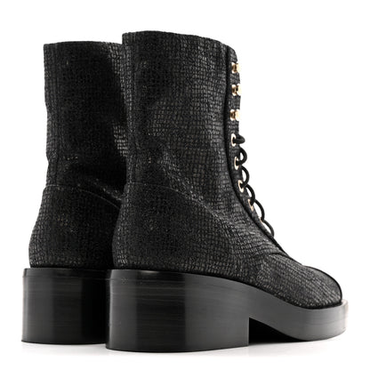 Chanel Fabric Crossgrain Cap Toe Combat Boots 38.5 Black 5 of 13