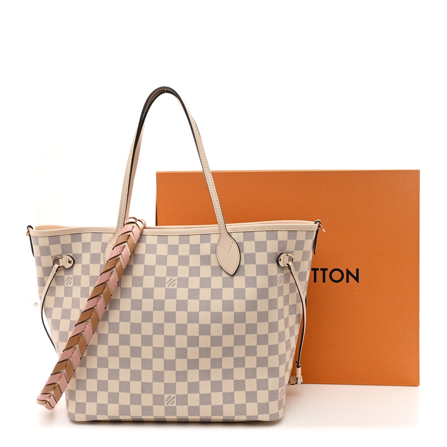 Damier Azur Braided Neverfull MM Pink