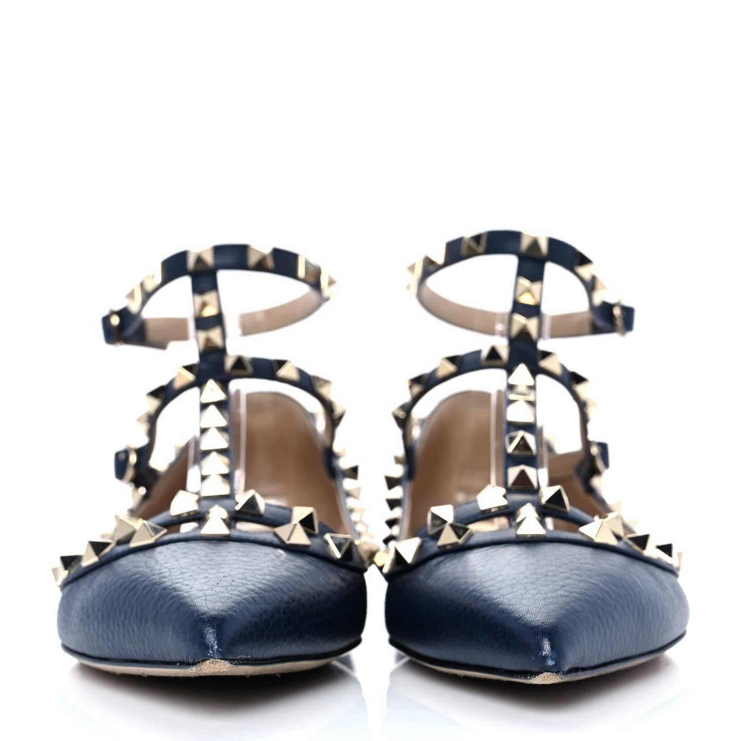 Valentino Garavani Pebbled Calfskin Rockstud Cage Ballerina Flats 39 Dark Blue 2 of 8