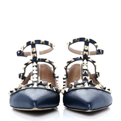 Valentino Garavani Pebbled Calfskin Rockstud Cage Ballerina Flats 39 Dark Blue 2 of 8