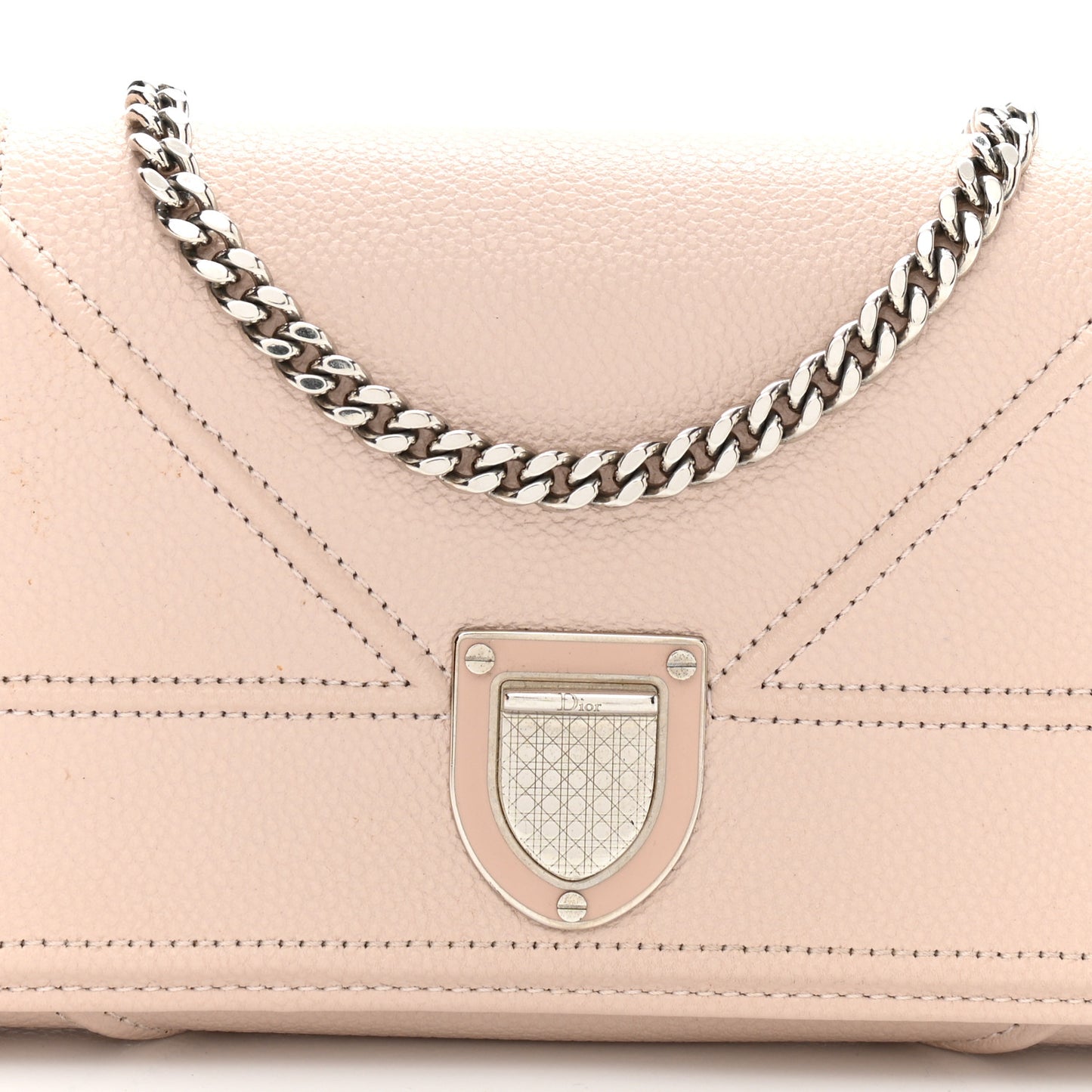 Grained Calfskin Diorama Wallet on Chain Pouch Rose Poudre