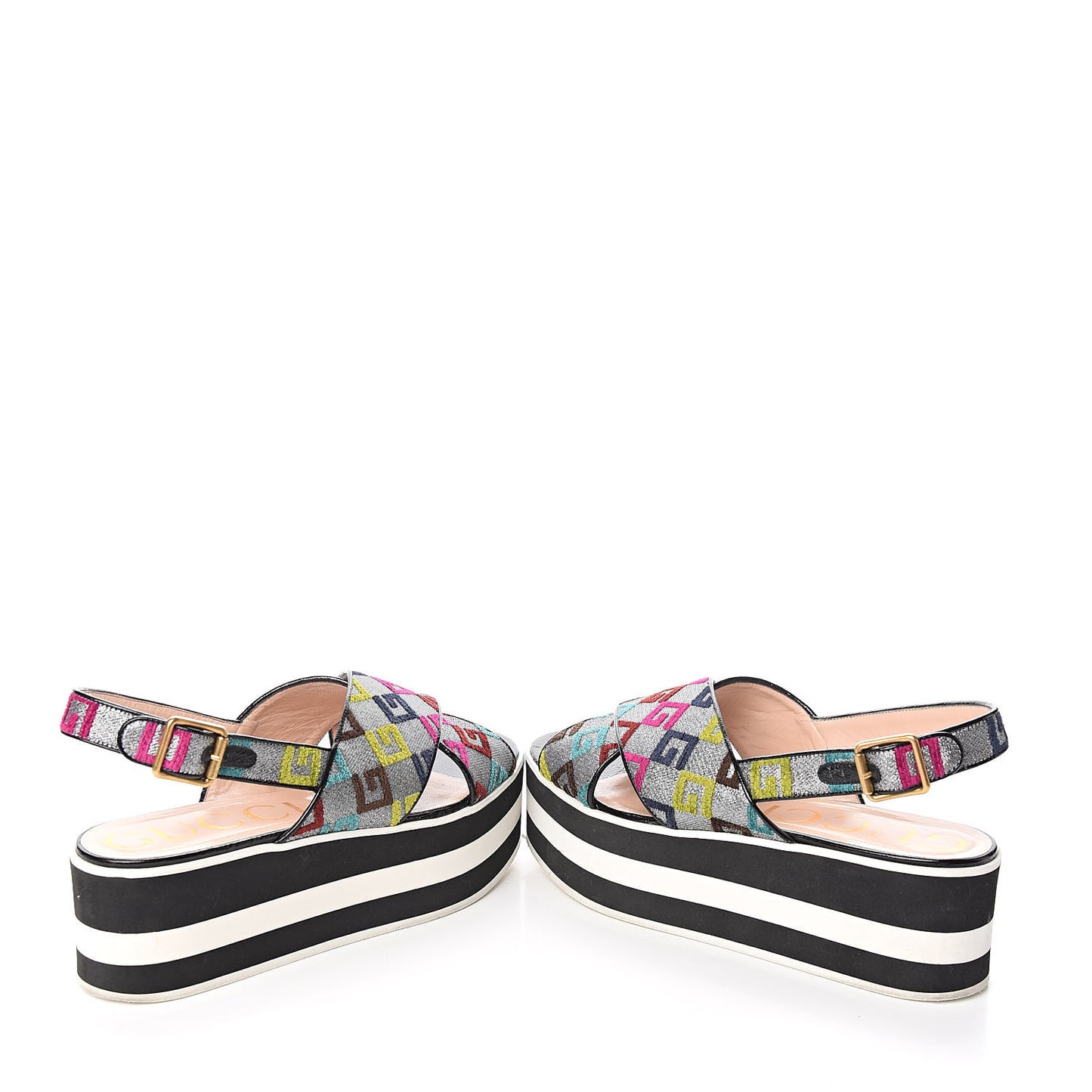 Velvet Lurex Square G Crossover Platform Sandals 40 Silver Multicolor