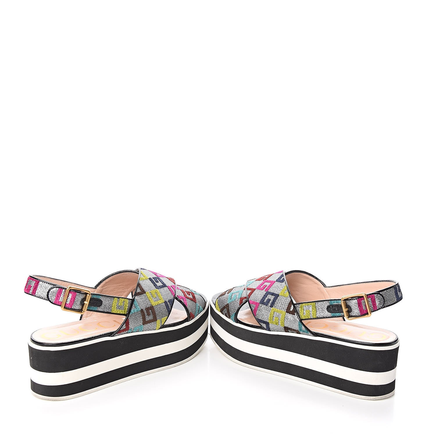 Gucci Velvet Lurex Square G Crossover Platform Sandals 40 Silver Multicolor 6 of 11