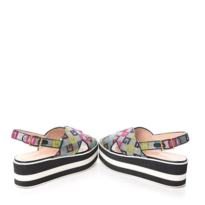 Gucci Velvet Lurex Square G Crossover Platform Sandals 40 Silver Multicolor 6 of 11