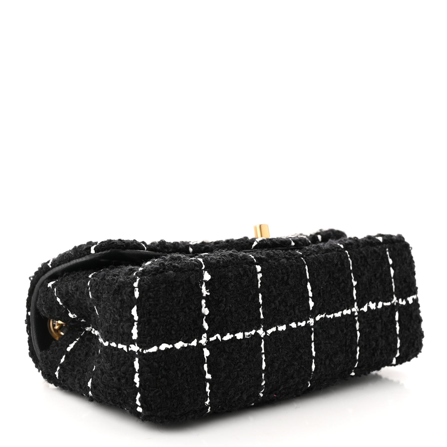 Tweed Quilted Mini Rectangular Pearl Crush Flap Black