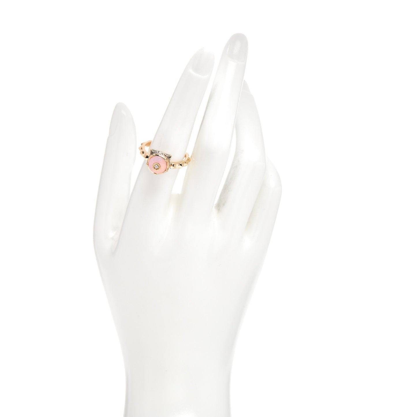 18K Yellow Gold Pink Opal Diamond Le Marché Des Merveilles Feline Ring 56 7.5