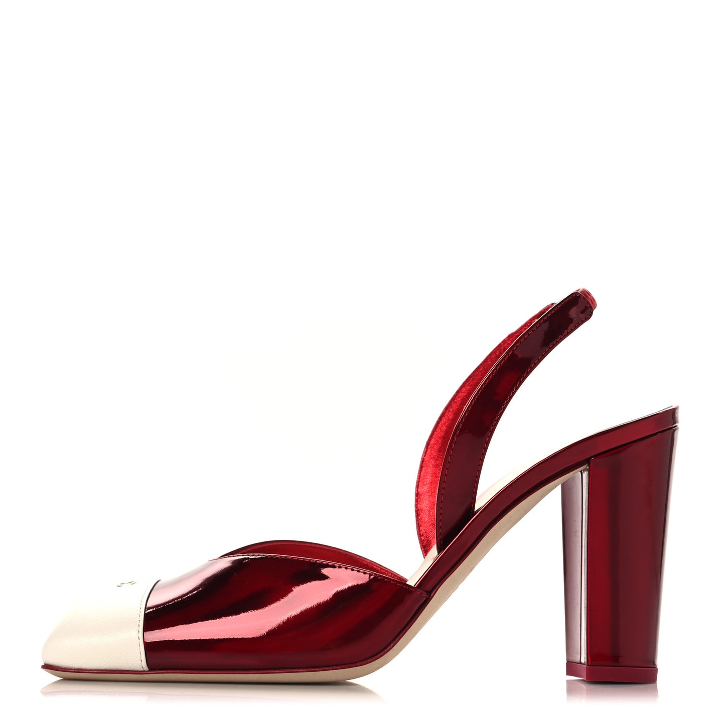 Laminated Calfskin Lambskin Cap Toe CC Slingback Pumps 39.5 Red Ivory