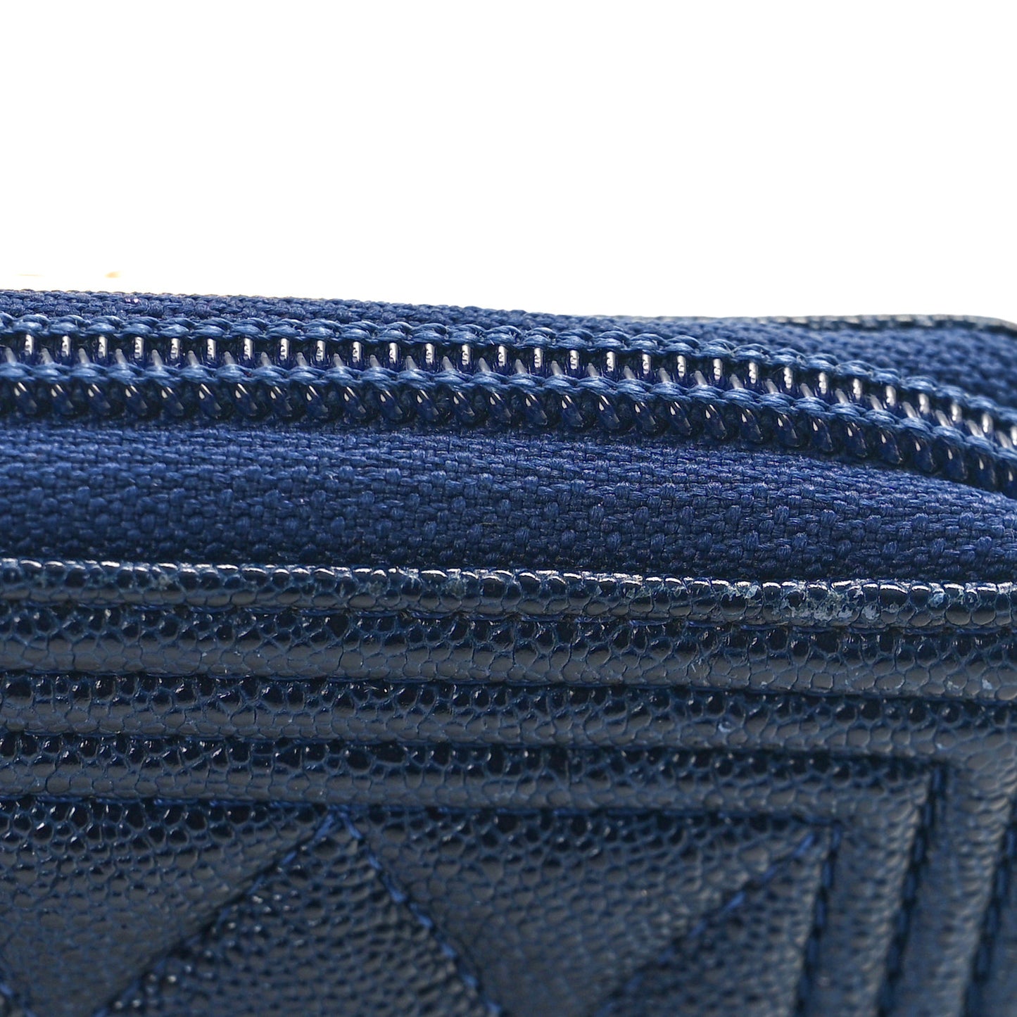 Caviar Quilted Boy Zip Around Coin Purse Wallet Navy Blue