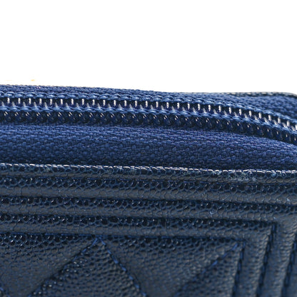 Chanel Caviar Quilted Boy Zip Around Coin Purse Wallet Navy Blue 9 of 10