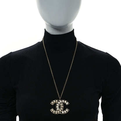 Chanel Pearl Crystal CC Pendant Necklace Gold 2 of 5