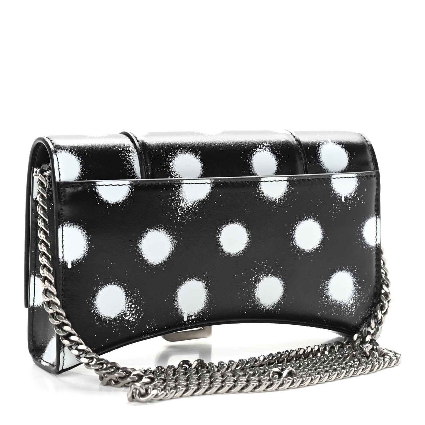 Shiny Box Calfskin Polka Dot Hourglass Chain Bag Black White